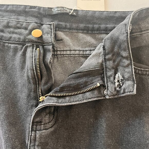 Coeur de Vague Jeans Womens XL Black Distressed Capri Style NWT - Picture 10 of 16